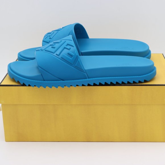 NIB FENDI Men's Blue FF Logo Slides Sandals - Picture 6 of 11